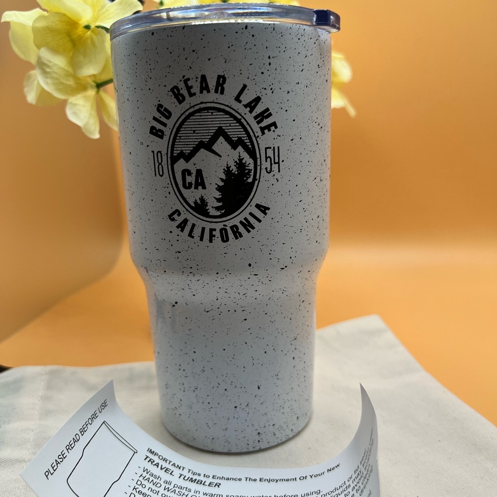 Travel Tumbler- 18oz Cypress Tumbler White. Big Bear Lake California 1854